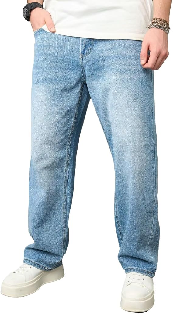Men's Baggy Y2K Jeans, Vintage Loose Fit Wide Leg Denim, Hip Hop Skater Pants