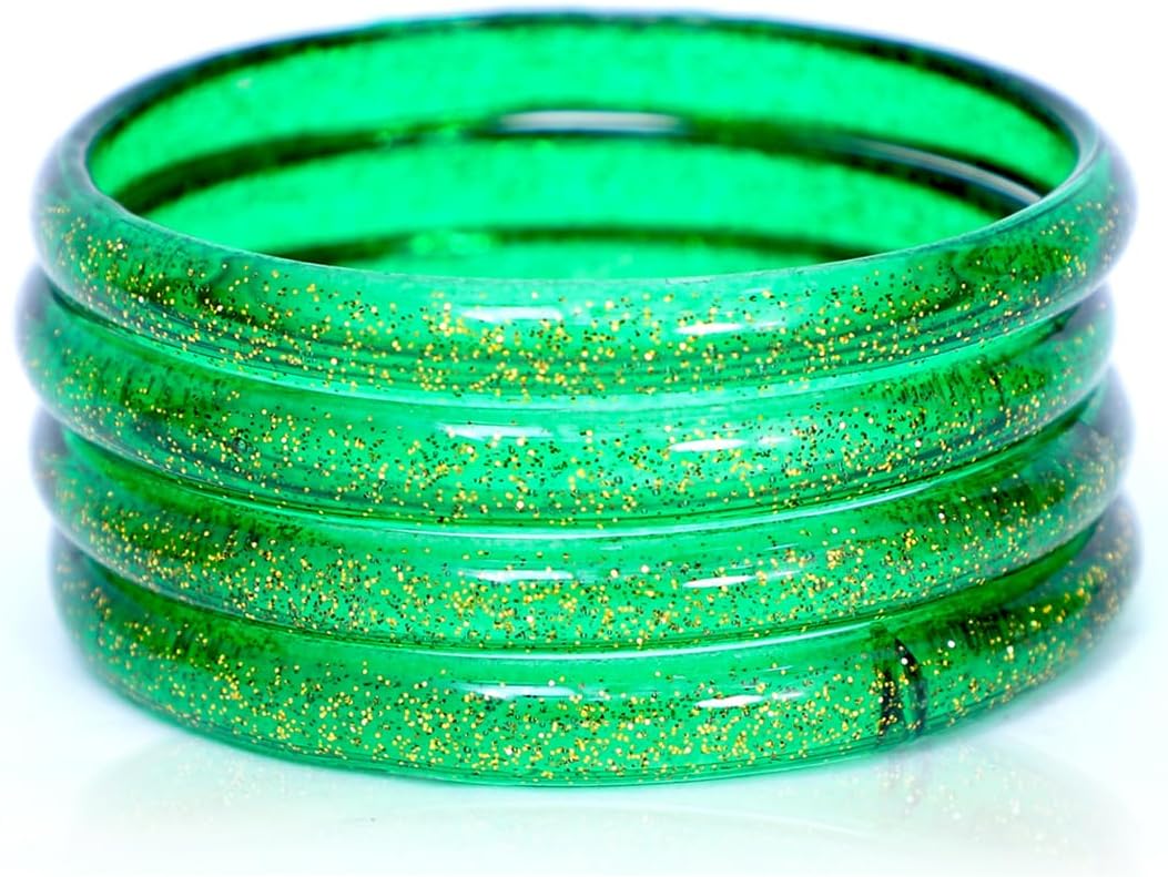 JDZ COLLECTION Indian Glass Bangles Jewelry for Women, Transparent Glass Chudi Ethnic Bollywood Bracelet,Traditional Fashion Jewelry Green Bangle Set of 4 for Everyday,Wedding Use Green, 2.4 or 2.25 Inches