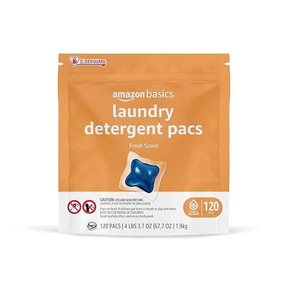 Amazon Basics Laundry Detergent Pacs, Fresh Scent, HE Compatible, Dissolves in Cold Water, 120 Count