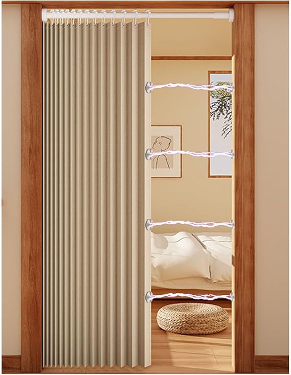 Blackout Magnetic Door Curtain, Bathroom Blinds Waterproof, Invisible Accordion Style Door Curtains for Doorways, Curtain for Closet Without Door(Brown,Pole 220-240cm/curtain 240x200cm)