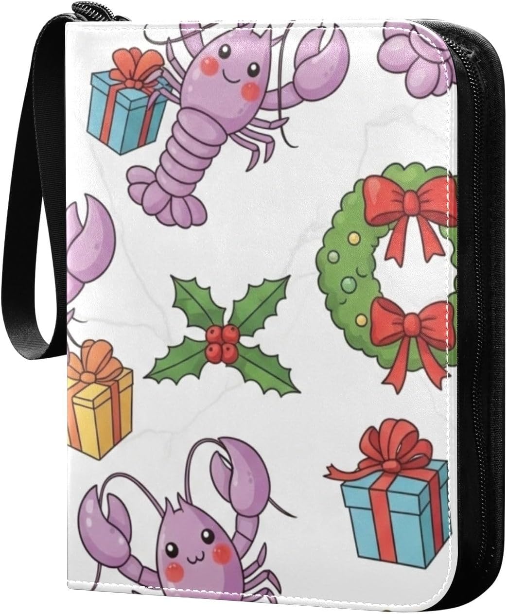 Collectible Trading Card Albums, 400 Double Sided Pocket,Pu Premium Zip Trading Card Binder For Tcg, Mtg,Sports Cards Purple Lobsters Christmas