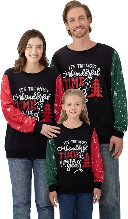 URMAGIC Matching Christmas Sweatshirts for Family Ugly Holiday Xmas Pullover Tops Adults Womens Men Kids Boys Girls Couples