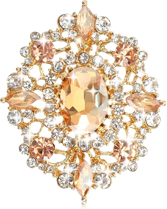 Gold Crystal Brooch, Champagne Gold Small Brooches Pin for Women, Vintage Diamante Elegant Brooches for Clothes, Sweater, Coat, Scarves, Dress, Wedding, Bridal
