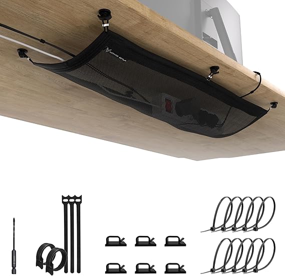 Flexible under desk cable management tray - Under desk cable tidy - Desk wire organiser - Cable management net - Under desk tray - Wire management for desk