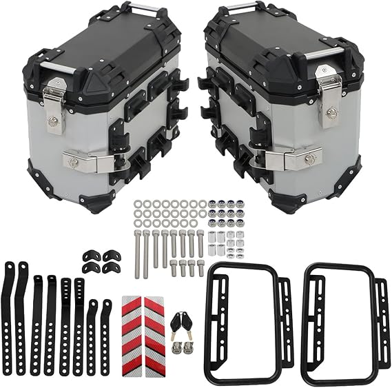 GXYWADY Universal Side Cases Motorcycle,36L Silver Aluminum Motorbike Hard Side Saddlebag Box Trunk with Support Racks