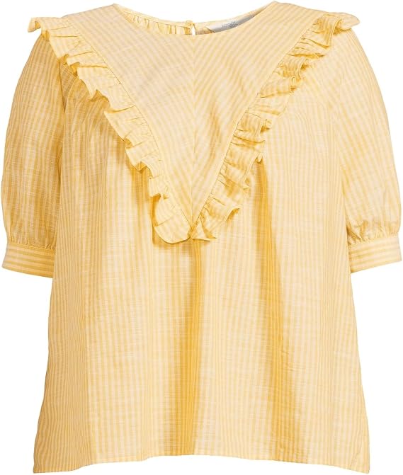 Terra & Sky Womens Ruffle Yoke Woven Blouse (Golden Curry Spice, 1X (16W-18W))