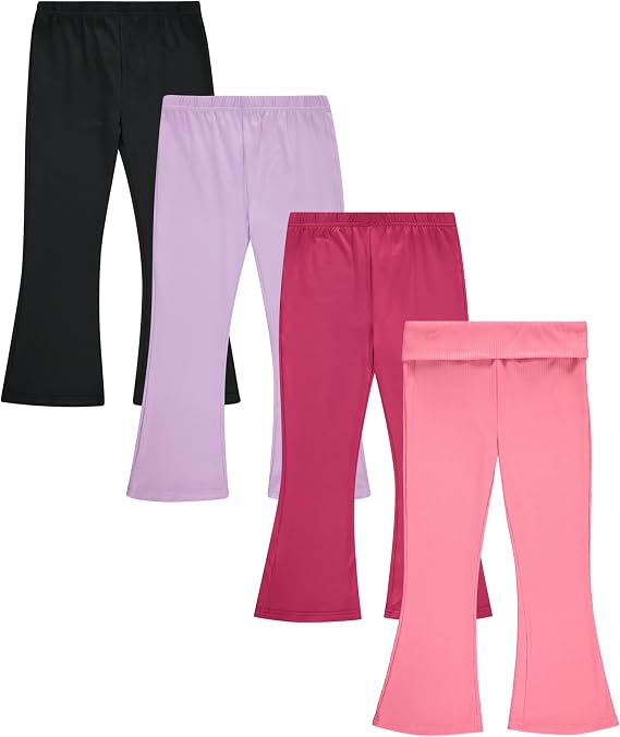 Girls Leggings and Flared Pants Set Comfortable, Stylish, and Versatile Pack of 4