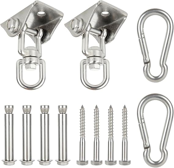 2 Pack Heavy Duty Swing Hangers Hooks, 360° Swivel Hammock Hooks with Screws, Stainless Steel Swing Hook for Ceiling Wooden Porch, Hammock Chair, Gym Yoga Suspension Hooks, 450KG Capacity