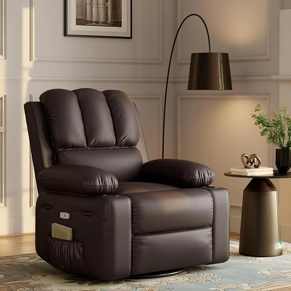 Massage Recliner Chair with Heat - 360 Swivel Rocking Chair for Adults, Manual Lazy Recliner with Cup Holder and 1.5X Sponge Comfort, PU Leather Living Rooms, Bedrooms and Nurseries