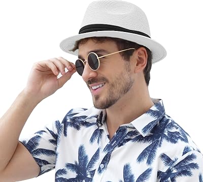 Panama Hat Straw Fedora Hat for Men Women Packable Short Brim UPF 50 UV Sun Protection Summer Beach Hat