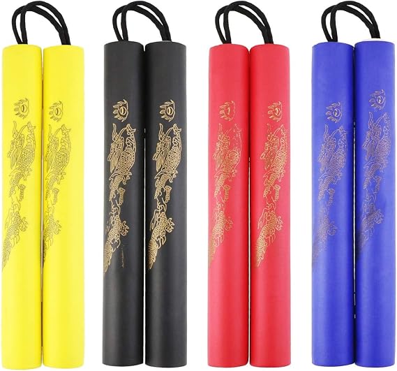 4 Pack Foam Rubber Training Nunchucks, Martial Art Practice Sticks for Kids & Beginners Training