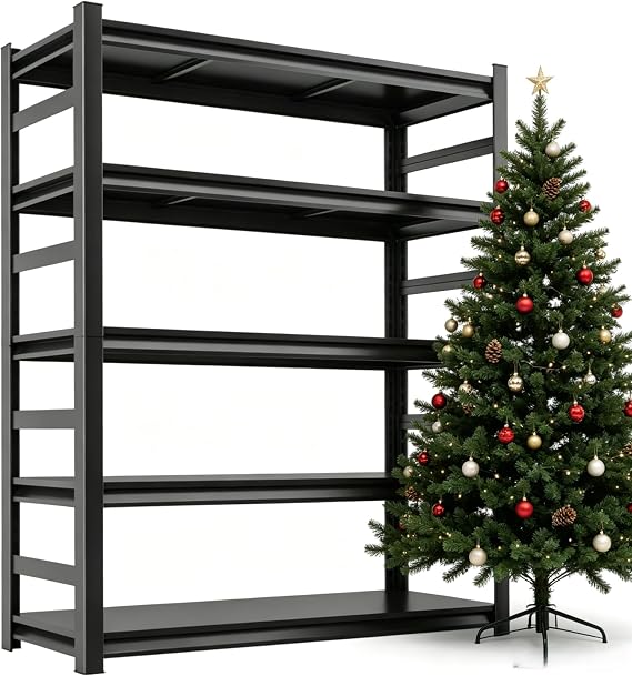 Garage Shelving, 3000 LBS Heavy Duty 5-Tier Adjustable Metal Storage Shelves with Anti-Fall Rails, Industrial Steel Shelving Unit for Garage, Warehouse, Basement, Black, 36" W x 16" D x 72" H