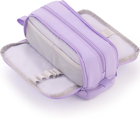 CICIMELON Large Capacity Pen Case 4 Compartments Multi Slot Pencil Pouch Bag Beauty School Supplies Organizer for Teen Girls Women Adults Purple