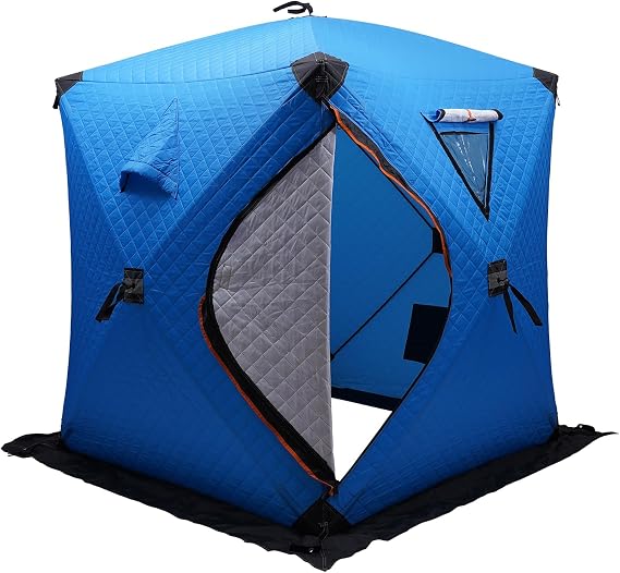 2 Person Ice Fishing Shelter, Pop-Up Portable Ice Fishing Tent with Carry Bag and Anchors,Zippered Door, Waterproof Oxford Fabric for Ice Fishing Winter Fishing