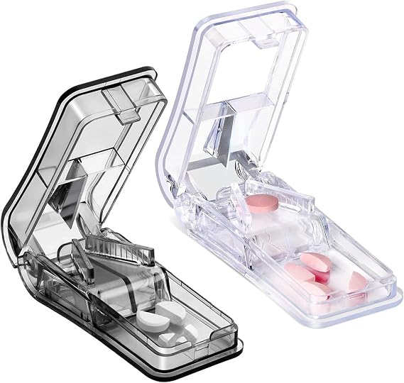 2 Pcs Pill Cutter Portable V-Shaped Blade Cutters Pill Splitter with Pill Storage Compartment Plastic for Tablet Vitamins Medicine and Pills Tablets