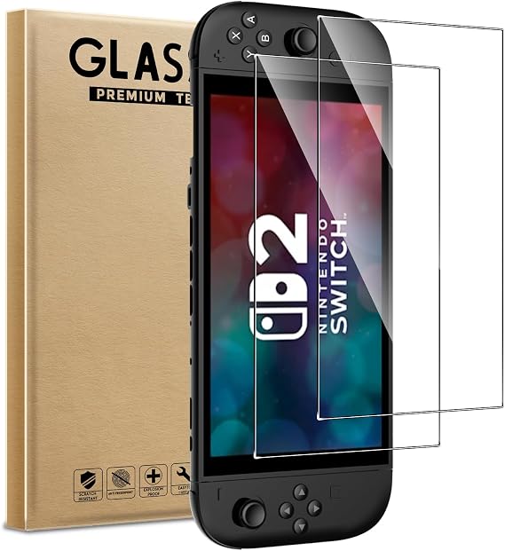 WFTE 2-Pack Switch 2 Screen Protector Tempered Glass for Nintendo Switch 2 (2025, 7.9") - 9H Hardness, Anti-Scratch, Anti-Fingerprint, Bubble-Free, Military-Grade Protection Film, Easy Installation