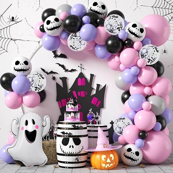 2024 Halloween Style Balloon Set, Ghost Skull Balloons, Set of 98, Halloween Party Decorations, Photography Background, Halloween Theme Balloon Arch Kit, Indoor and Outdoor Use, Halloween Party Supplies, Decoration