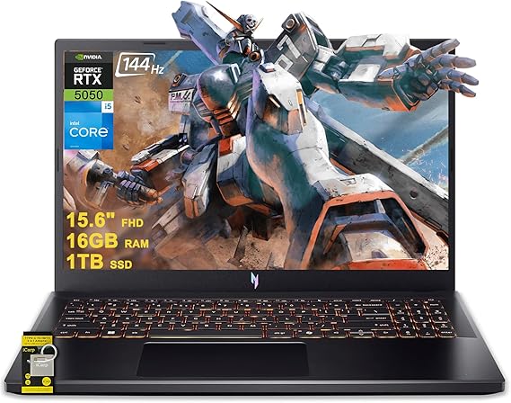 acer Nitro V 15 Gaming Laptop 15.6" FHD IPS 165Hz Intel 8-core i5-13420H 16GB RAM 1TB SSD GeForce RTX 5050 GDDR7 DLSS4 (Up to 440 AI Tops) Backlit Thunderbolt Wi-Fi6 Win11 ICP Hub