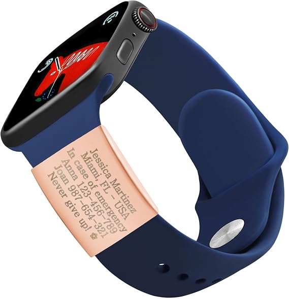 DIY Medical ID Watch Band Label Engraved Black Custom Stainless Steel Medical Alert for Diabetes, Pacemaker, Blood Thinner Personalized Health Info Tag YA4313 Rose Gold-DIY