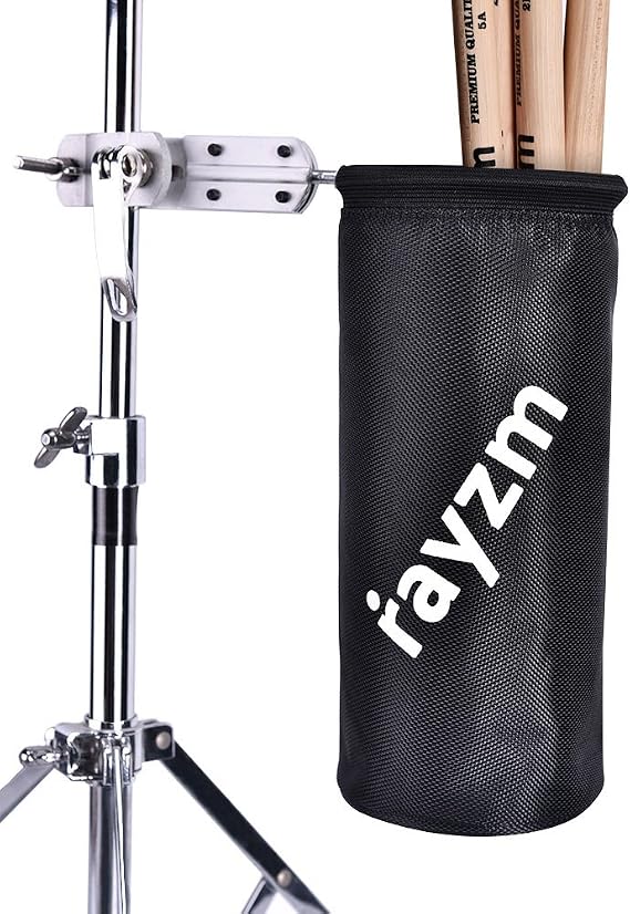 Rayzm Drum Stick Bag Holder, Nylon Mallet/Brush/Beater Stick Holder with Aluminum Clamp for Drum Kit & Music Stand (1.5-3cm Diameter Pole), UP to 12 Pairs of Sticks