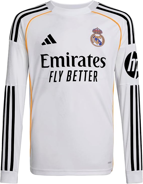 adidas Men's Real Madrid 25/26 (#5) Home Slim FIT Jersey Long Sleeve, White, Medium