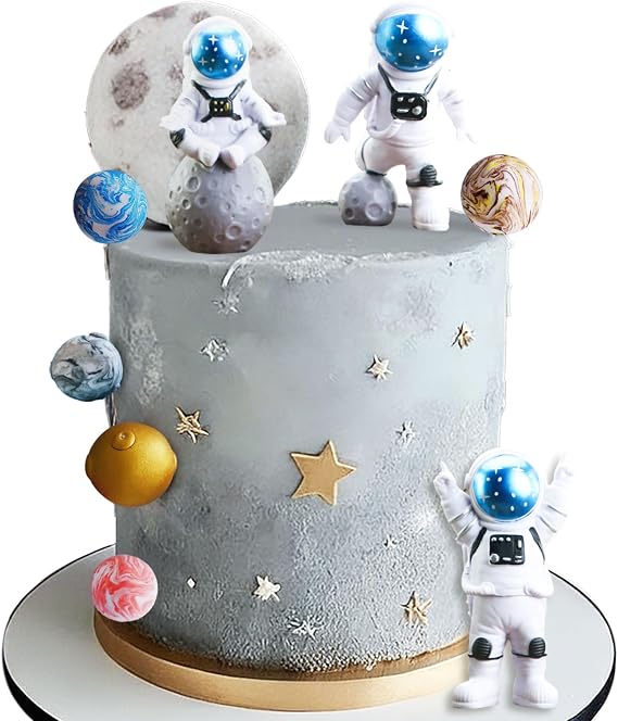 JeVenis Outer Space Party Supplies Galaxy Cake Decorations Outer Space Cake Decorations Rocket Cake Toppers Astronaut Cake Decoration Planet Cake Toppers To The Moon Cake Decoration