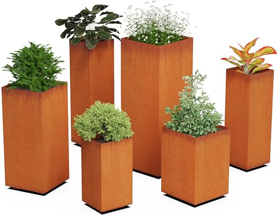 Plantercraft Customize Your Tall Cube Corten Steel Planter Garden Box Heavy Duty | Made in USA | Fully Assembled | Commercial Residential