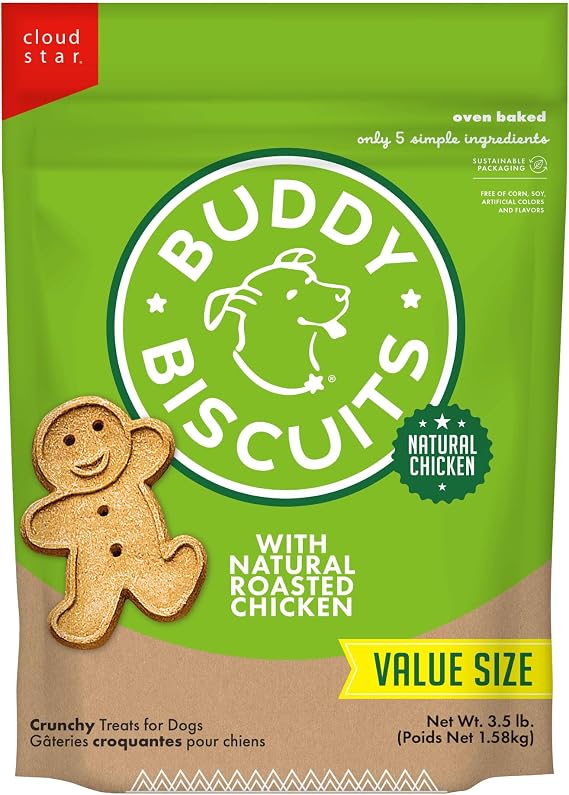 Buddy Biscuits Crunchy Dog Treats, Roasted Chicken, 3.5 lbs. Bag | Gingerkid Shape, Made with Simple Ingredients, Free of Corn, Soy, And Artificial Flavors, Oven Baked in the USA