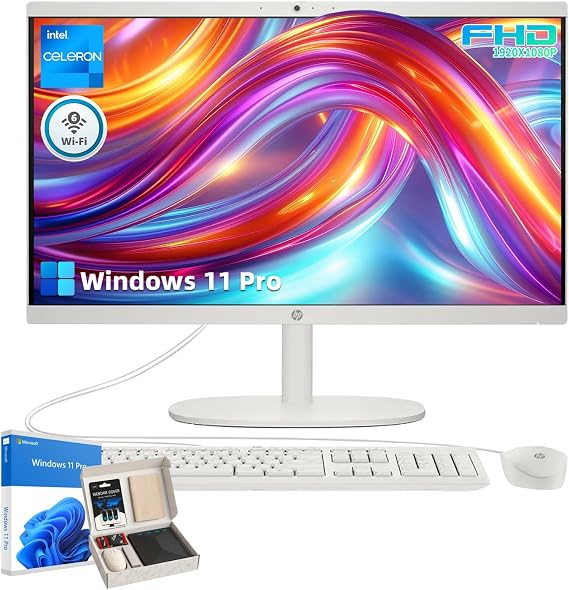 HP All-in-One Desktop Computer - 21.5" Full HD Anti-Glare Display | Intel Celeron J4025 | for Everyday Use | Mouse & Keyboard | 32GB RAM 1TB SSD | Win 11 Pro | w/Accessories