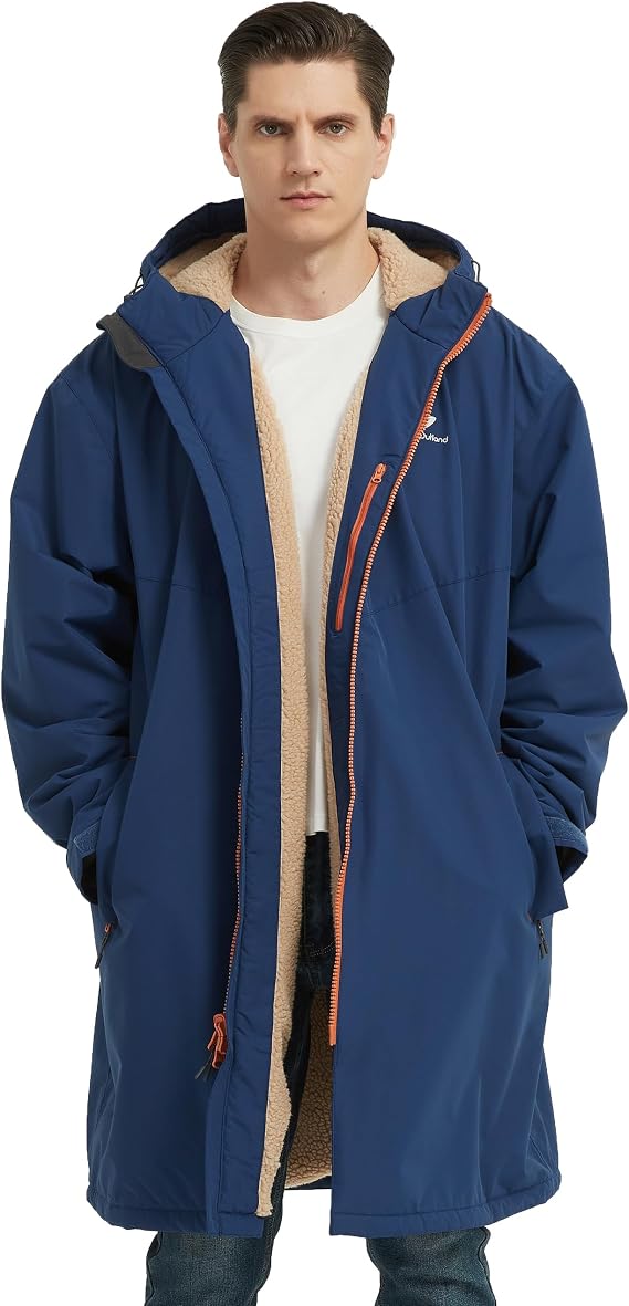 NORDIC OUTLAND Waterproof Winter Coat, Sherpa Lined Hooded Parka, Windproof Change Robe with 2 Pockets, Long Sleeve