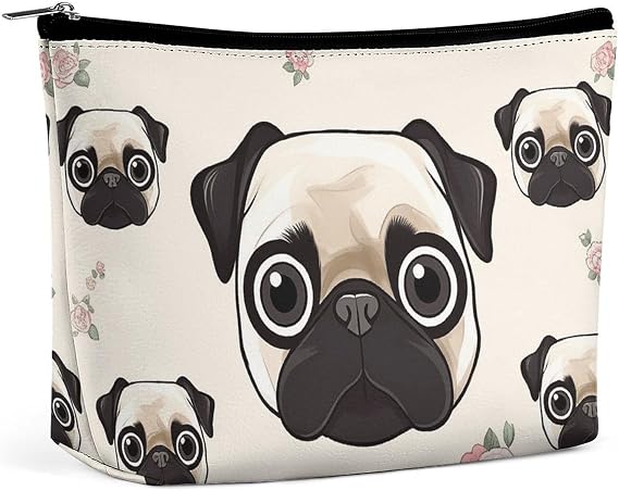 Toiletry Bag for Women Line Pug Cosmetic Bag Portable Capacity Travel Makeup Bags with Zipper Lightweight Cute Beauty Makeup Organizer for Traveling, Accessories, Essentials