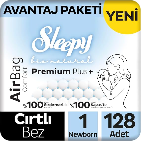 Sleepy Bio Natural Premium Plus Airbag Comfort Avantaj Paketi Bebek Bezi 1 Numara Newborn 128 Adet