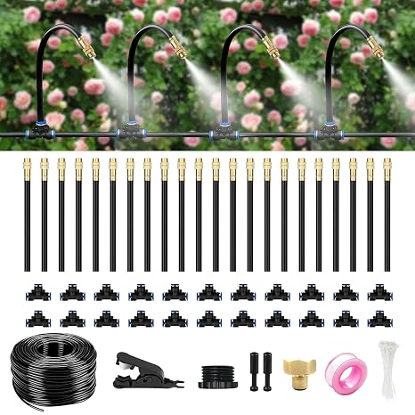 80Ft Drip Irrigation System for Garden – 360° Bendable Automatic Watering Kit with Adjustable Nozzles, Misting Hose for Greenhouse, Lawn, Yard & Plants (80 FT)