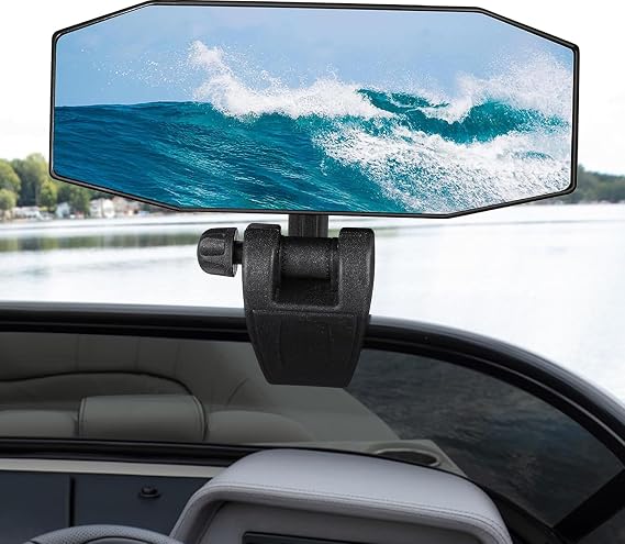 Boat Mirror Rear View Pontoon Mirror for Marine Ski Water Skiing Surfing,4.7" x 12.2" Extra Large Boat Rear view 360 Adjustable Stable,Easy Clamp on Windshield/Window Frame 1/2 inch Max