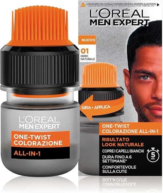 L'Oréal Paris Men Expert Men's One-Twist All-in-One Colour Natural Result, Easy and Quick Application, Natural Black (01)