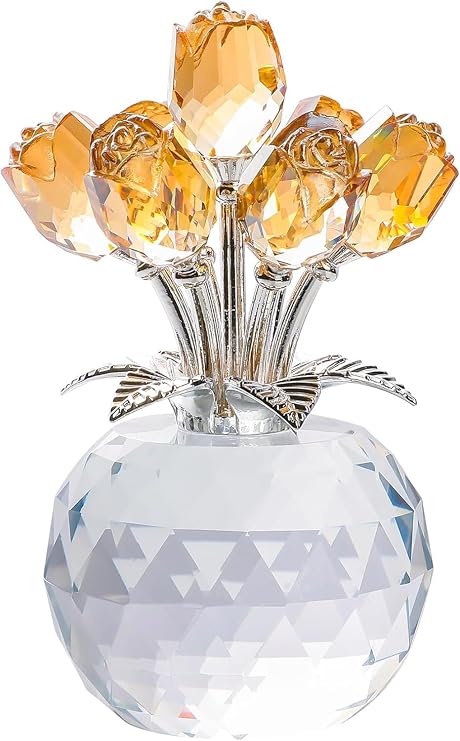 Movdyka Crystal Rose Glass Flowers with Vase Figurine Champagne Home Decor