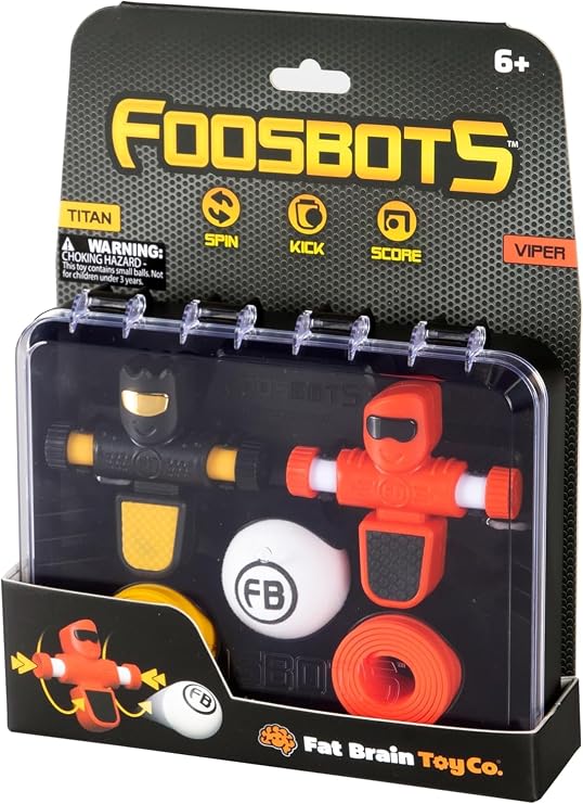 Fat Brain Toys Foosbots On the Go Tabletop Trickshot Game, 2 Player Soccer Toys, Games for Kids Ages 6+ | 2-player tabletop trickshot soccer game with carrying case. Hand-eye coordination, creativity. Kids, tweens, teens, ages 6+.