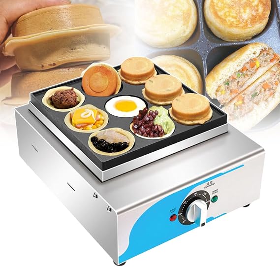 Commercial Red Bean Cake Maker Machine, 2000 W Electric 9 Hole Wheel Cake Making Machine, Egg Burger Machine, 50-300C Temperature Adjustable