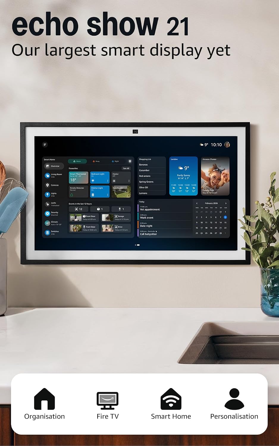 Amazon Echo Show 21 (newest gen), A stunning 21" smart display with built-in Fire TV, powerful vibrant sound, immersive HD streaming, with Alexa+ Early Access