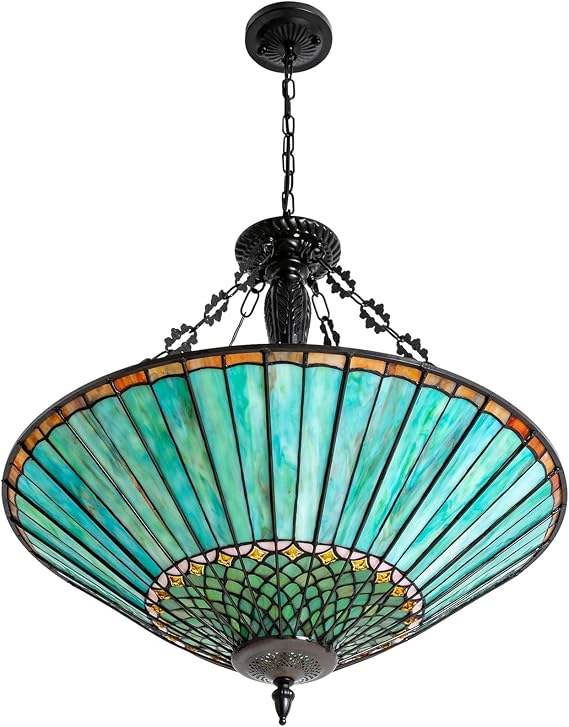 23.6inch Tiffany Pendant Light 5-Light Stained Glass Pendant Lamp Vintage Chandeliers Light Ceiling Lamp Fixture for Bedroom Living Room Dining Room