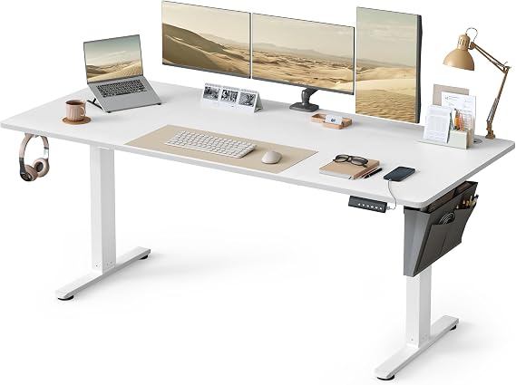 VASAGLE Electric Standing Desk, Height Adjustable Desk, 180 x 80 cm, Continuous Adjustment, Spliced Tabletop, 4 Memory Heights, Cloud White LSD138WB02