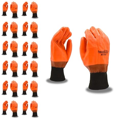 Cordova 5700F Hi-Vis Orange Cold Weather Gloves, Double Dipped, Foam Insulated PVC, Textured Finish, Knit Wrist, Large, 12-Pack Bulk Thermal Gloves
