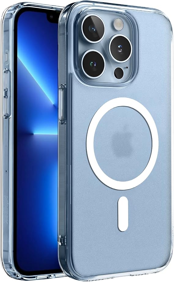 Minesk iPhone 13 Pro için MagSafe ile Uyumlu SuperMatt Serisi Arkası Parmak izi Tutmayan Sert Mat Polikarbonat Kenarları Tpu Silikon Metal Tuşlu Premium Şeffaf Kılıf Kapak (Manyetik, 13 Pro)