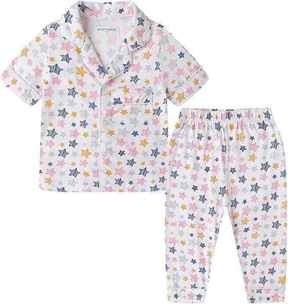 Mud Kingdom Little Boys Girls Summer Pajamas Set Button Down Funny Cartoon
