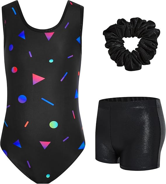 JiAmy Gymnastics Leotards for Girls, Sleeveless Sparkly Dance with Shorts