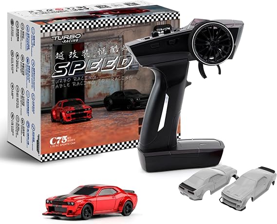 Turbo Racing C75 Red 1:76 Mini Sports Car 4CH 2.4GHZ Remote Control Full Proportional RTR Kit with 2 Replaceable Body Shell