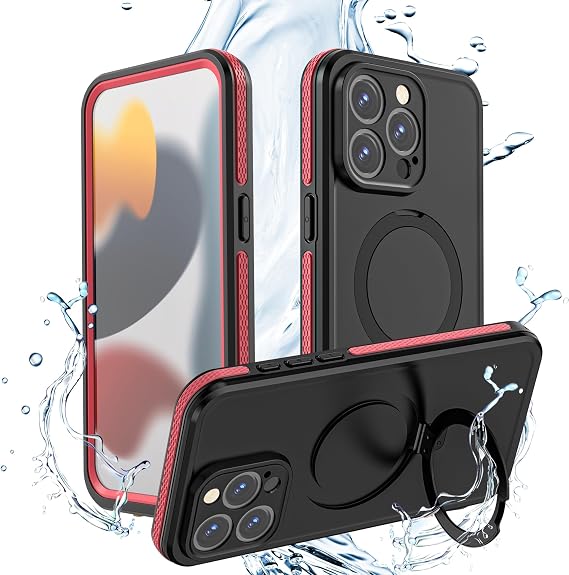 Guppy for iPhone 16 Pro Max Magnetic Waterproof Case, Built in Screen Protector [Compatible with MagSafe][Invisible Stand][IP68 Underwater] Rugged IP68 Underwater Full Body Protection Case-Red