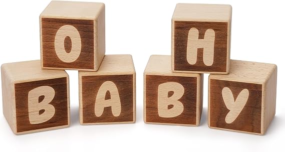 OH Baby Wooden Blocks for Baby Shower Party Table Centerpiece Decoration, Gender Reveal Letters Guestbook Keepsake - Small 2.0" Blocks