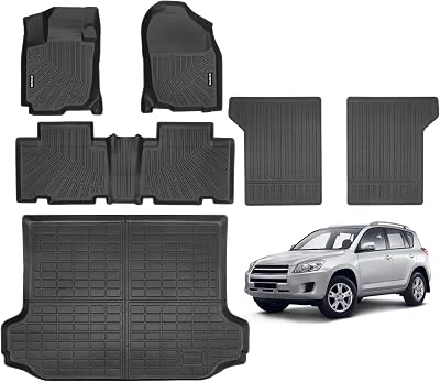 Naibeve Floor Mats for 2006-2012 Toyota RAV4-All Weather for Toyota RAV4 Floor Mats Liners 2 Row & Cargo Mats Liner & Backrest Mats Floor LinerTrunk MatBackrest Mats