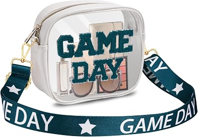 Game Day Clear Bag for Stadium Events with Letter Patches Stadium Approved Clear Crossbody Purse for Concerts Sports Events